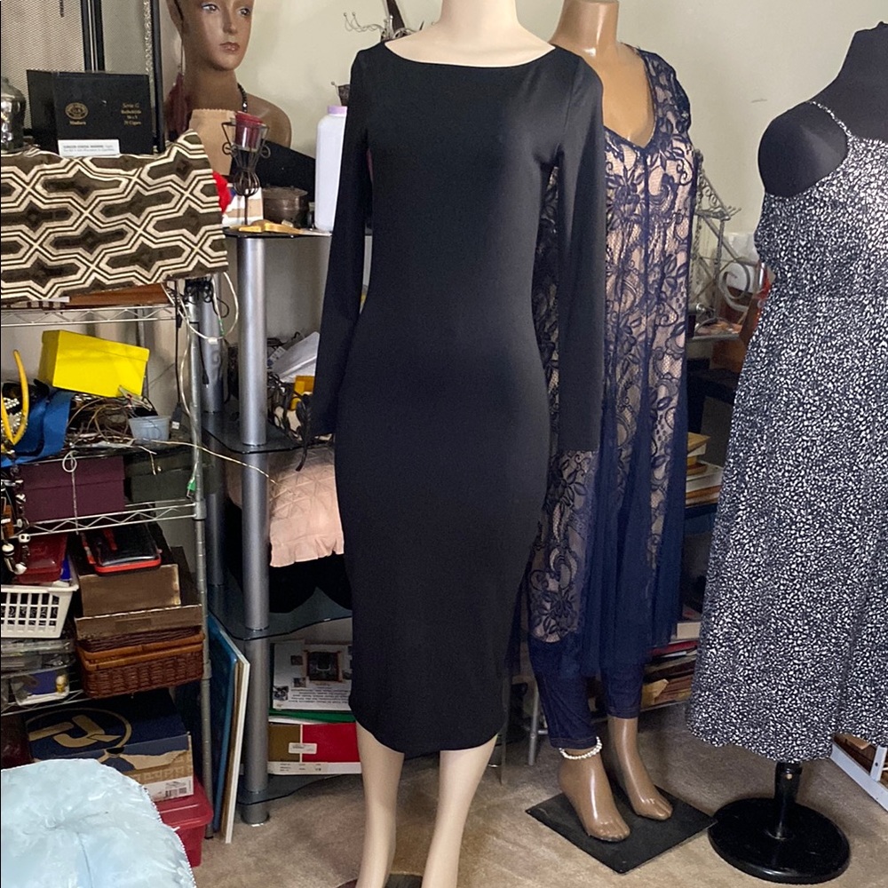Elegant Black Long Sleeve mid length Dress Size S
